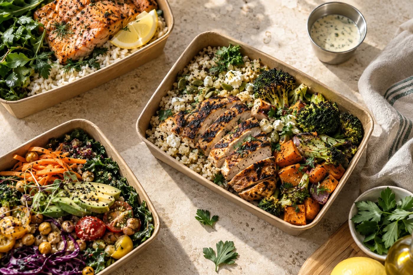 Freshly prepared meals in takeaway containers